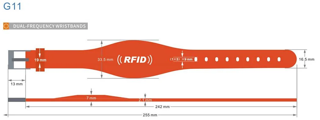 Customized Waterproof G Series G11 Silicone RFID Wristband Eco-Friendly NFC Bracelet 13.56MHz Hf &amp; 125kHz Lf