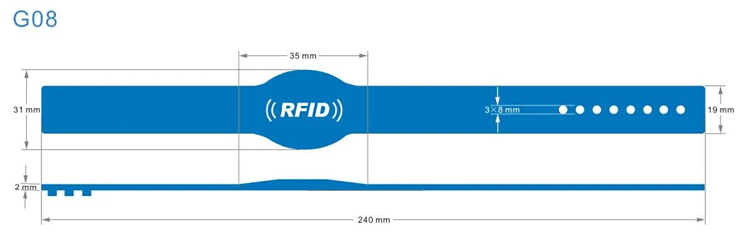 Customized Waterproof G Series G08 Silicone RFID Wristband Eco-Friendly NFC Bracelet 13.56MHz Hf &amp; 125kHz Lf